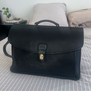 Vintage Coach Willis Briefcase 5266, Black Leather & Brass Hardware